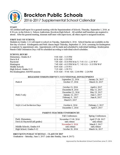 Brockton Public Schools Calendars – Brockton, MA