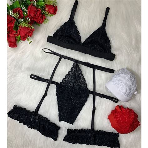 Kit Conjunto Lingerie Cinta Liga Gladiadora Sexy Luxo Moda Gringa