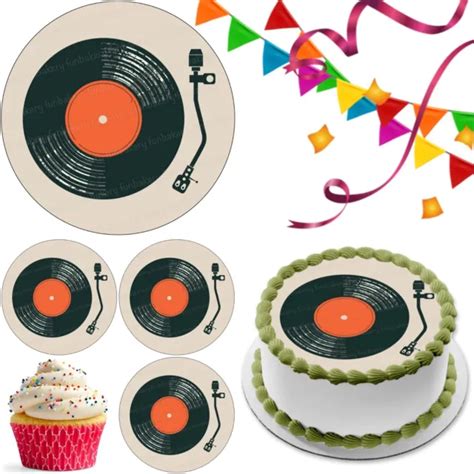 Vinyl Record Disc Cake Topper Party Deco Edible Birthday Celebration