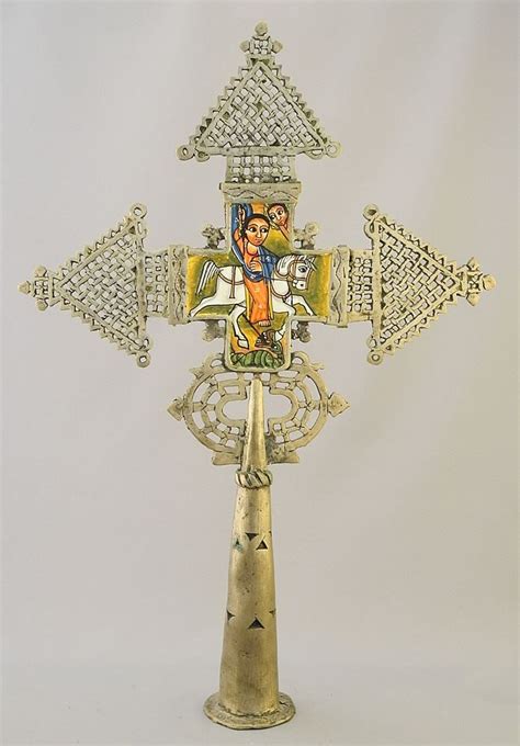 Ethipoian Coptic Processional Cross 16 34h With Hand Painted Icon