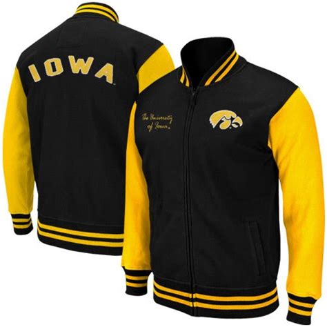 Very Cheap Letterman Jacket Ncaa Iowa Hawkeyes Black Gold Retro