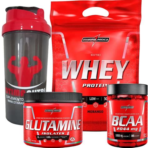 Combo Nutri Whey Morango BCAA Glutamina OtimaNutri