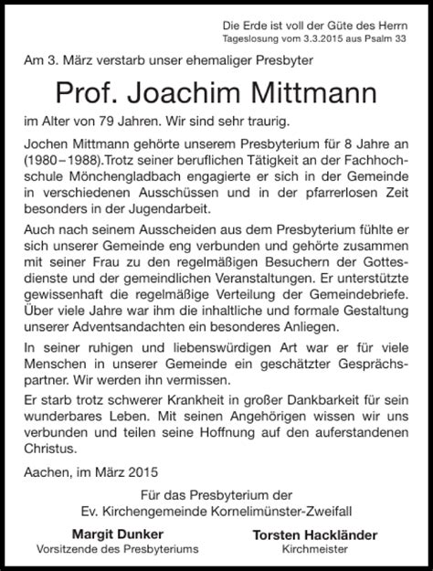 Traueranzeigen Von Prof Joachim Mittmann Aachen Gedenkt