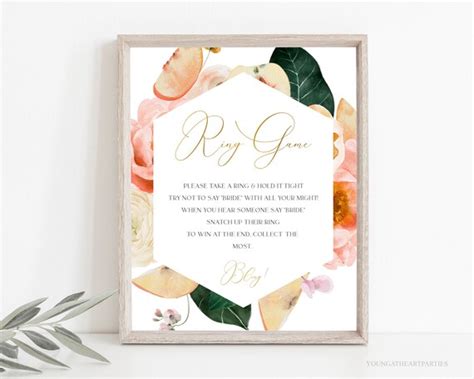 The Ring Game Peach Floral Bridal Shower Game Ring Game Sign X