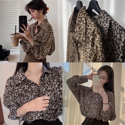 Jual Dayeon Kemeja Korea Motif Leopard Korean Blouse Import Sifon