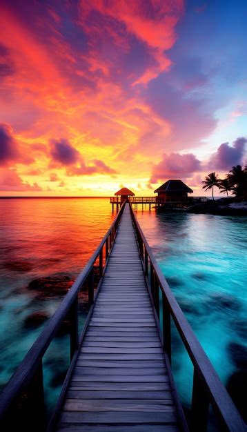 Premium Ai Image Colorful Sunset Over Ocean On Maldives Ai Generated