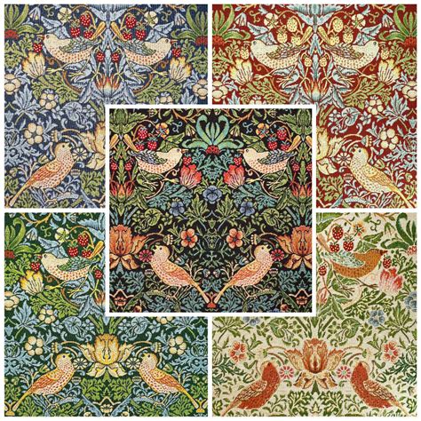 Tapestry Fabric William Morris Strawberry Thief Jacquard Floral Bird