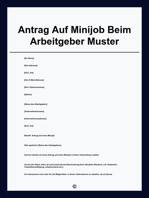 Antrag Auf Minijob Beim Arbeitgeber Muster