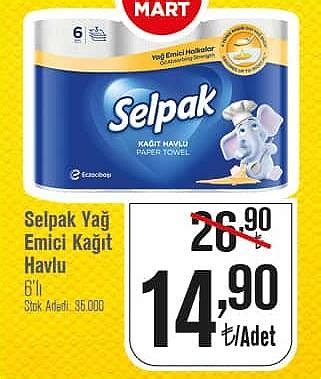 Selpak Yağ Emici Kağıt Havlu 6 lı İndirimde Market