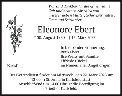 Traueranzeigen Von Eleonore Ebert Trauer Merkur De