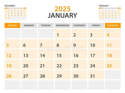 Calendar 2025 Template January 2025 Year Monthly Planner Desk