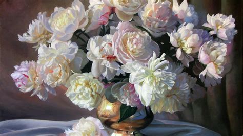 1920x1080 Zbigniew Kopania Flowers White Painting Peonies Still