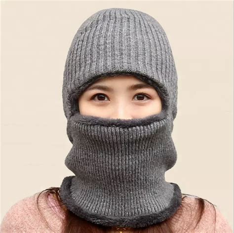 Winter Wool Hats Cap Knitted Protector Full Face Mask Grey