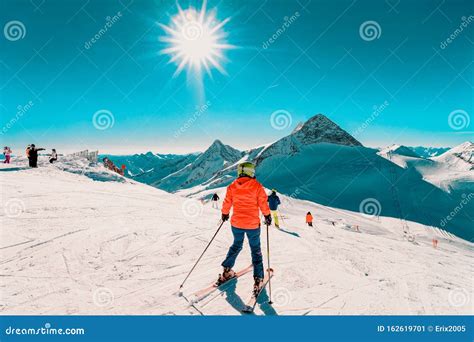 Woman Skier Skiing At Hintertux Glacier In Tyrol In Austria Editorial