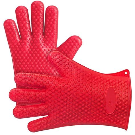 1 Pair Heat Resistant Silicone Oven Gloves Flexible Five Finger Oven