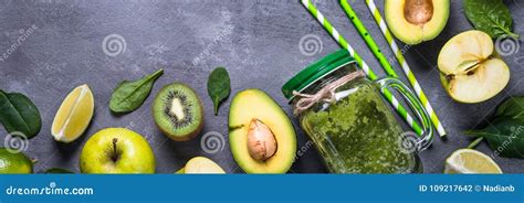 Green Food Background On Stone Table Top View Stock Photo Image Of