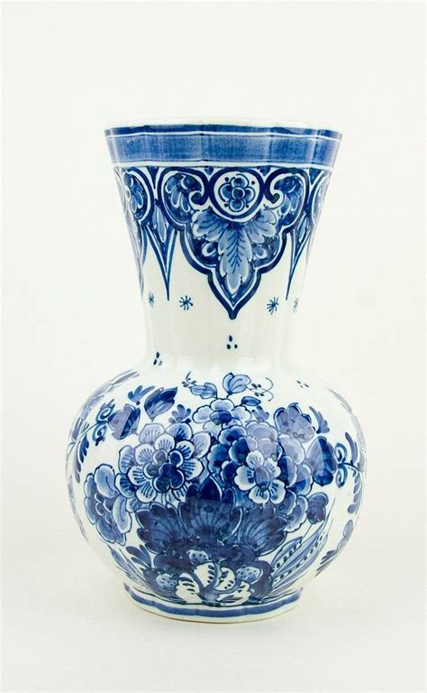 Vintage Delft Blue Porcelain Vase Beautiful Flowers Handpainted