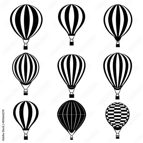 hot air balloon icons simple shapes vector graphics black  white