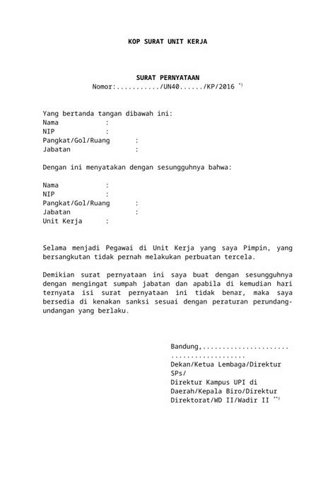 DOCX Surat Pernyataan Tidak Pernah Melakukan Perbuatan Tercela