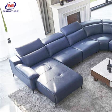 Navy Blue Genuine Leather Sectional Sofa - Odditieszone