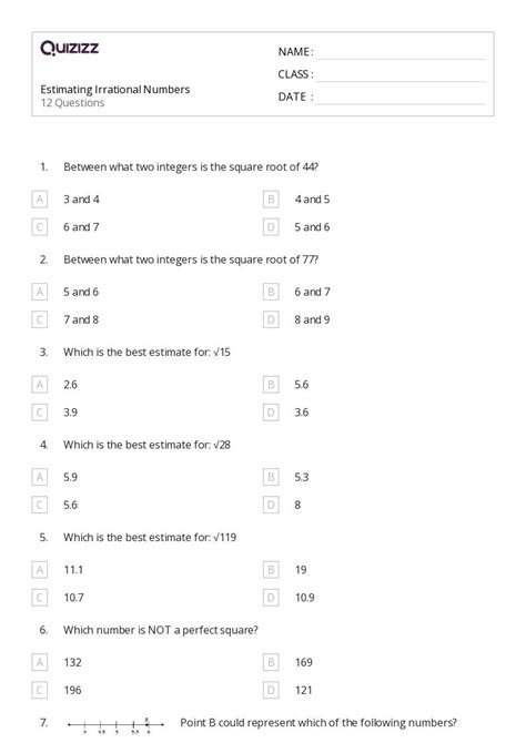 Irrational Numbers Worksheets For Th Grade On Quizizz Free