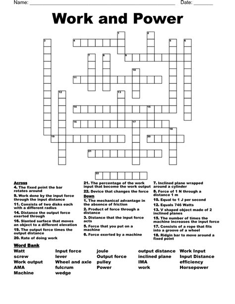 Work And Power Crossword Wordmint