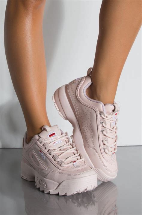 Front View Fila Womens Disruptor Ii Premium Sneaker In Peach Blush