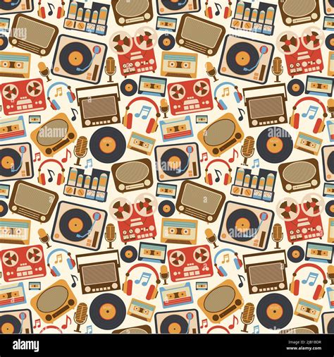 Retro Music Seamless Pattern With Vinyl Player Cassette Recorder