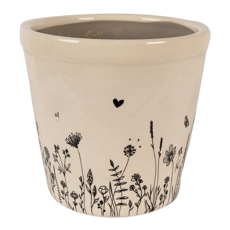 Clayre Eef Bloempot Ø 15x14 cm Beige Zwart Keramiek Bloemen