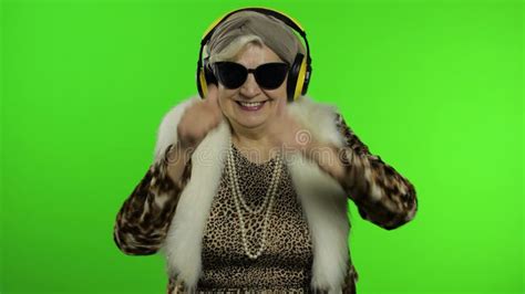 Elderly Grandmother Caucasian Woman Dance Celebrate Listen Music