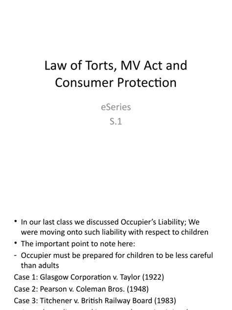 Law Of Torts Mv Act And Consumer Protection Eseries S1 Occupiers Liability Pdf