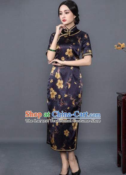 Chinese Traditional Printing Carp Silk Cheongsam Tang Suit Qipao Dress