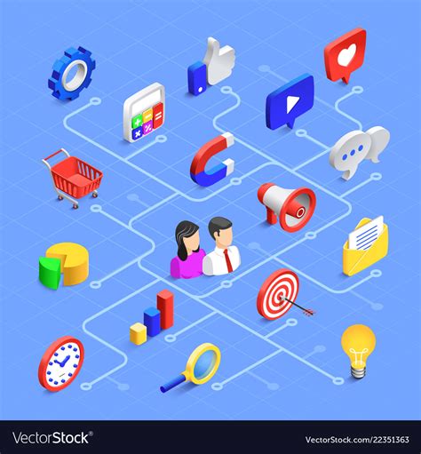 Social Media Isometric Icons Digital Marketing Vector Image