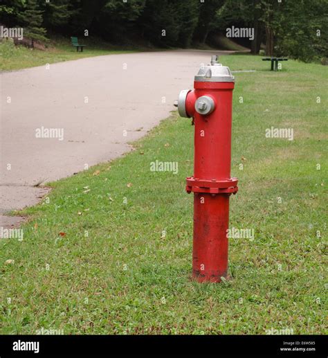 Fire Hydrant Beside Small Roadway In Park Setting Stock Photo Alamy