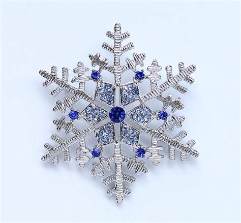 Crystal Blue Snowflake Brooch Pin Christmas Winter Wedding Bouquet