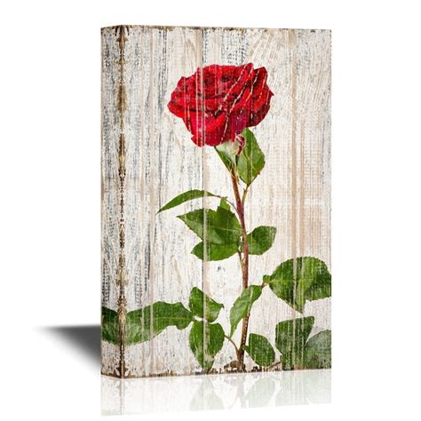 Wall26 Roses Canvas Wall Art Red Rose On Wood Texture Background