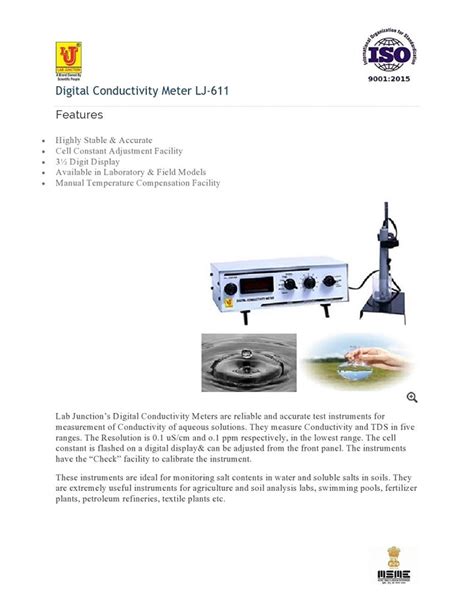 Lab Junction Conductivity Meter Digital Table Model Model Lj