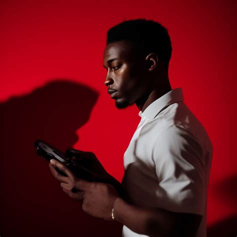 Tender Otter Black Man Texting On Phone In The Bedroom