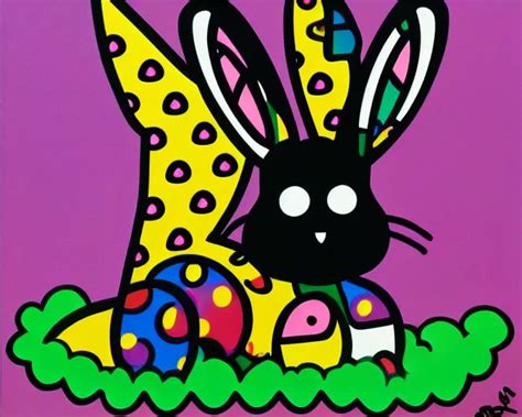 A Super Cute Black Bunny Fine Art By Romero Britto Stable Diffusion