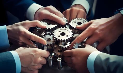 Premium Photo Business People Holding Gears And Teamwork Concept