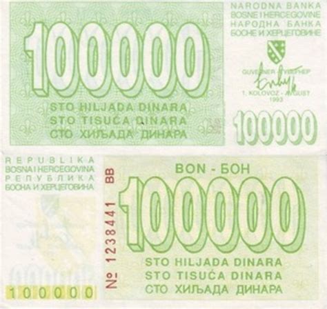 100 000 Dinara Bosnia Y Herzegovina Numista