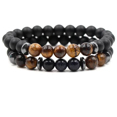 Pcs Charm Men S Natural Stone Bracelets Set Couple Volcanic Stone