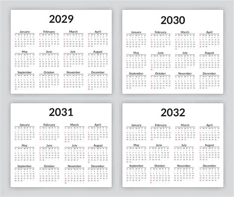 2029 2030 2031 Y 2031 Conjunto De Calendarios Semana Comienza El