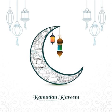 Fondo De Tarjeta De Felicitación De Luna Ramadan Kareem Vector Gratis