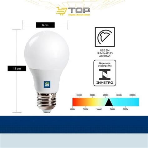 Kit 10 Lâmpada Led Bulbo A65 7w E27 6500K Bivolt Branco Frio Ultraluz