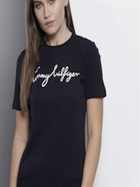 Buy Tommy Hilfiger Women Navy Blue White Brand Logo Printed Organic