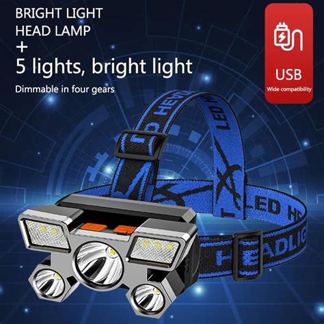 Dahili 18650 Pilli 5LED USB Şarj Edilebilir Taşınabilir El Feneri Fener