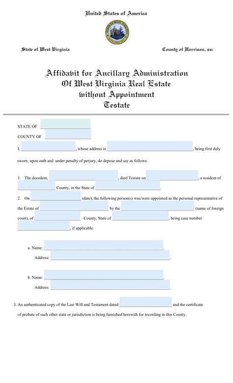 Affidavit For Ancillary Administration Of West Virginia Real Estate