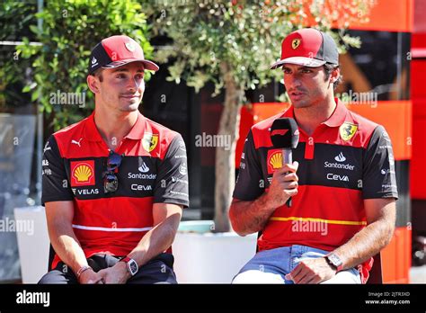 L To R Charles Leclerc Mon Ferrari With Team Mate Carlos Sainz Jr