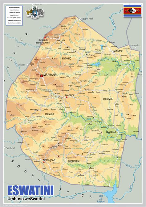 Physical Map of Eswatini - The Oxford Collection– I Love Maps